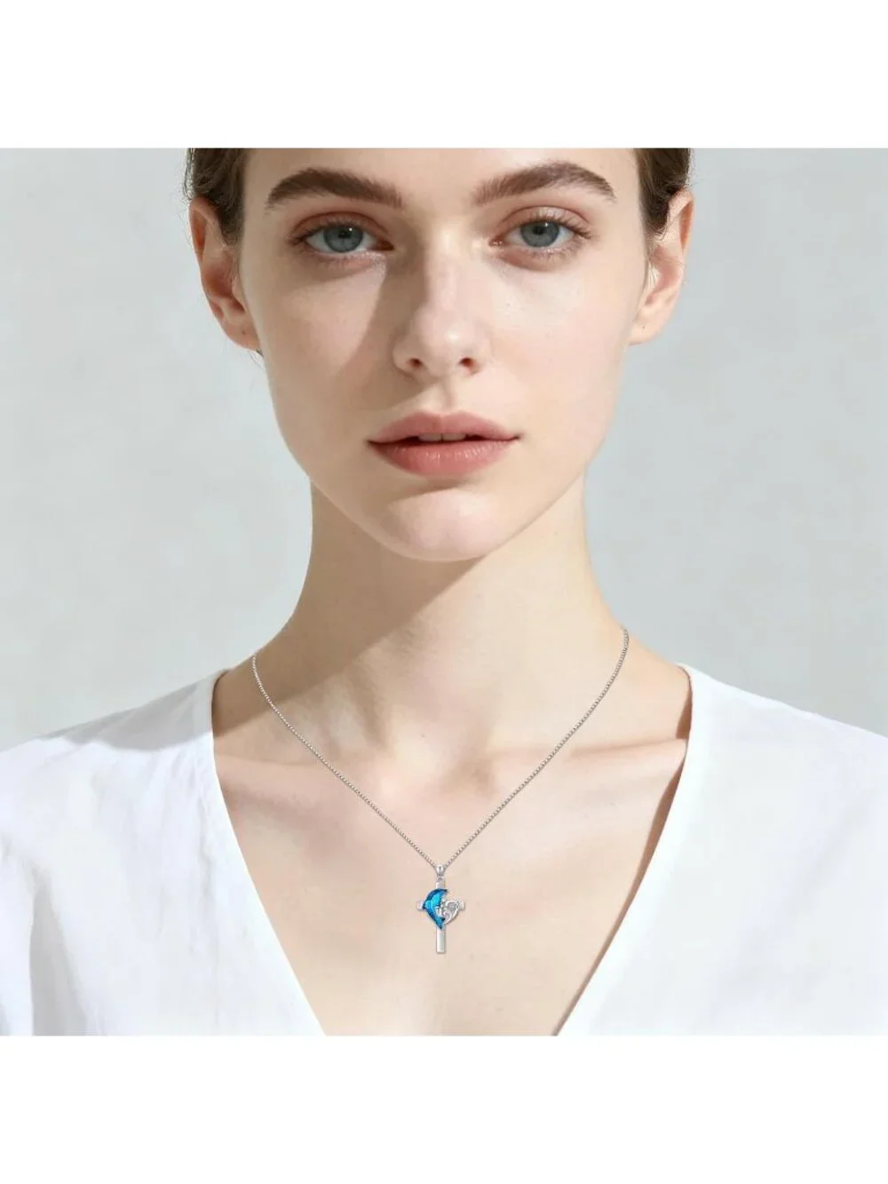 Women's Blue Sterling Silver Dolphin Pendant Beach Themed Crystal Necklace